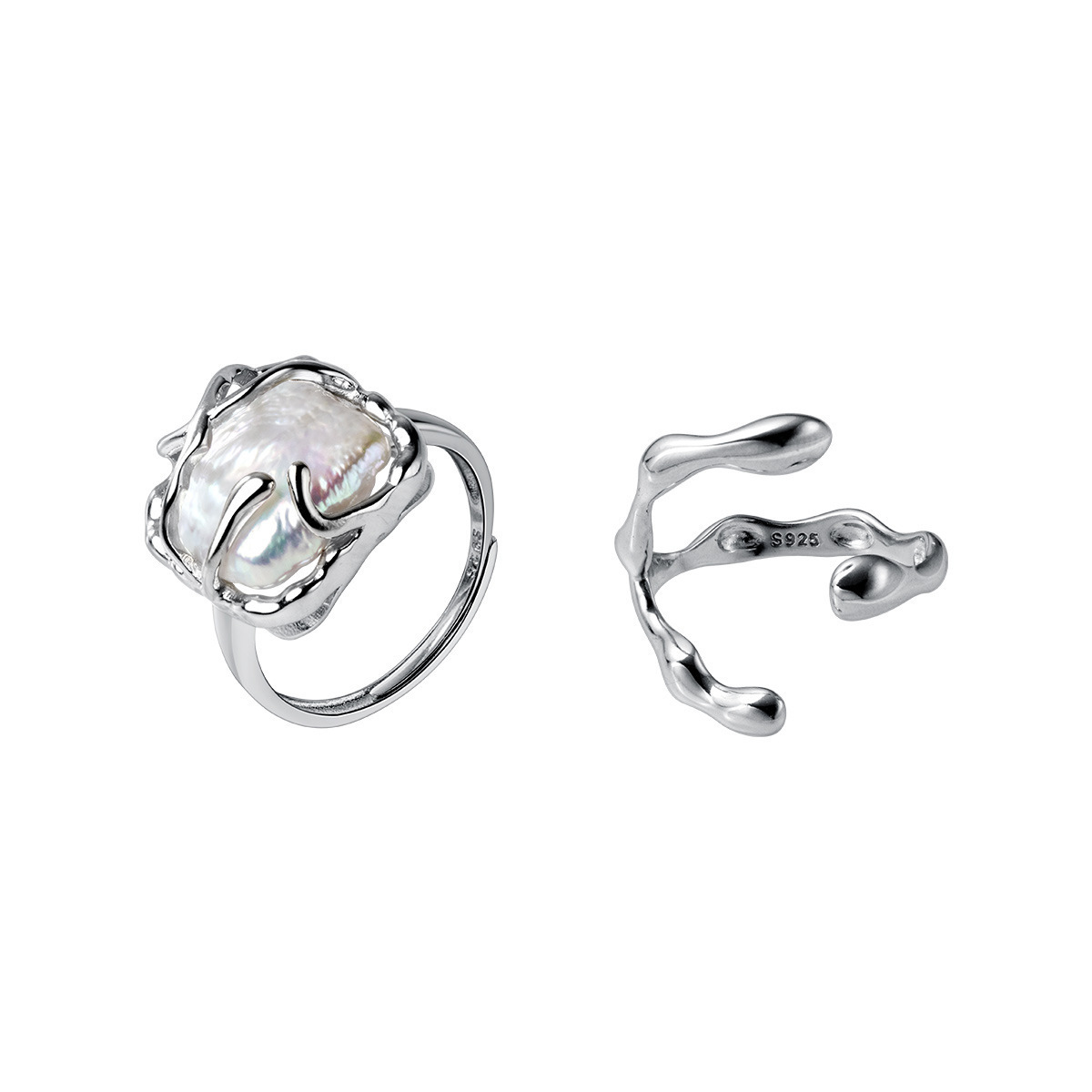 Fashion Rings 925 Sterling Silver Rings Jewelry with Baroque Pearl for Women