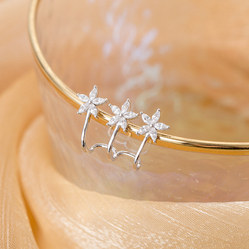 S925 Sterling Silver Stud Earrings Jewelry with Cubic Zirconia Flower Design for Women
