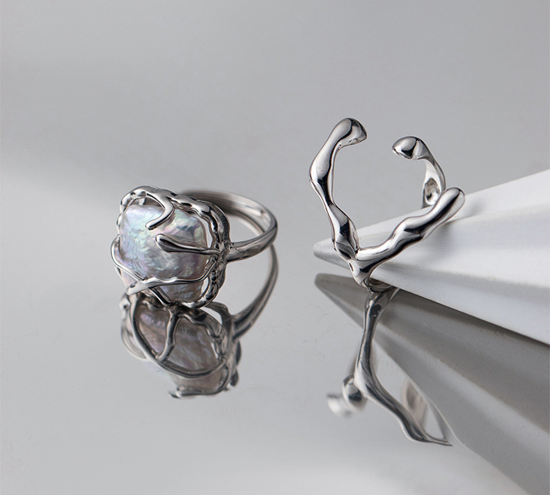 Fashion Rings 925 Sterling Silver Rings Jewelry with Baroque Pearl for Women