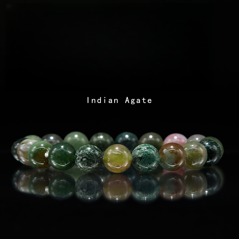 Indian Agate Bracelet for Women Natural Gemstone Round Stone Crystal Beads for Beaded Elastic Bracelet