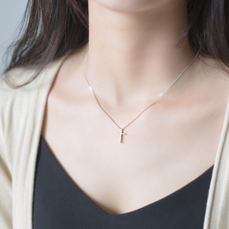S925 Sterling Silver Cross Pendant Necklace Jewelry Casual Style for Women Ladies