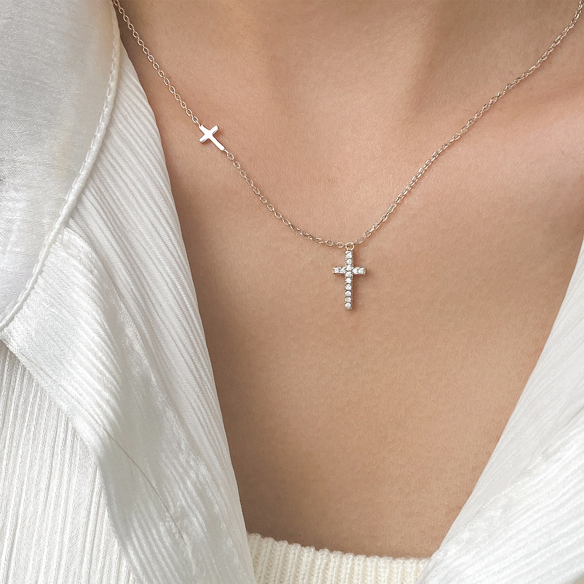 #213 Silver Necklace 925 Sterling Silver Cross Necklace Pendant with zircon
