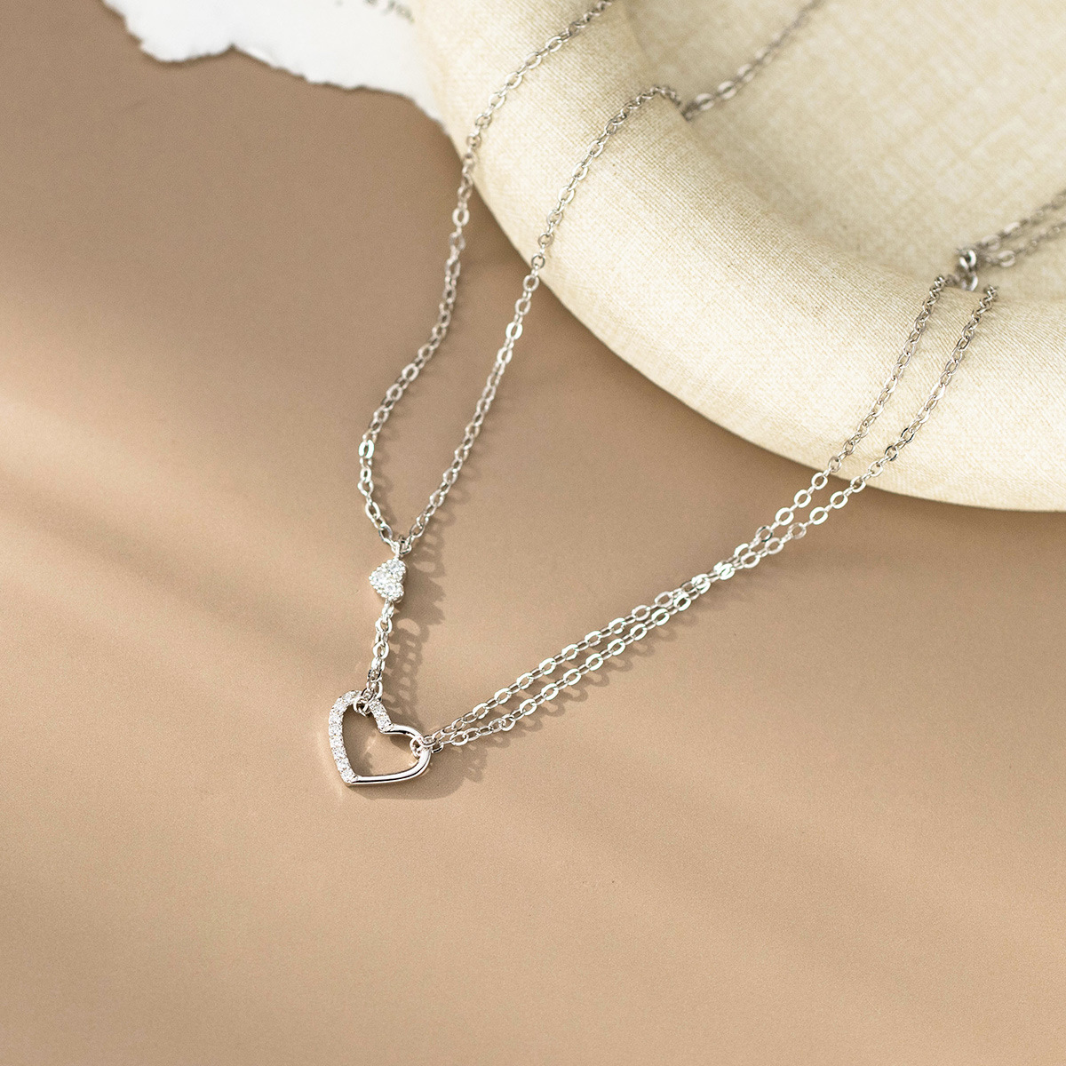 S925 Sterling Silver Pendant Necklace Heart Style Simple Zircon Pendant