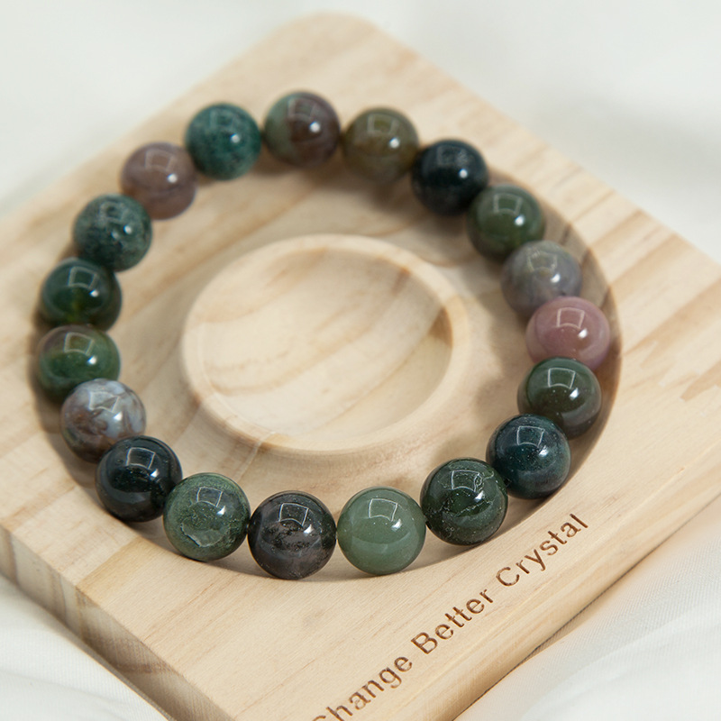 Indian Agate Bracelet for Women Natural Gemstone Round Stone Crystal Beads for Beaded Elastic Bracelet