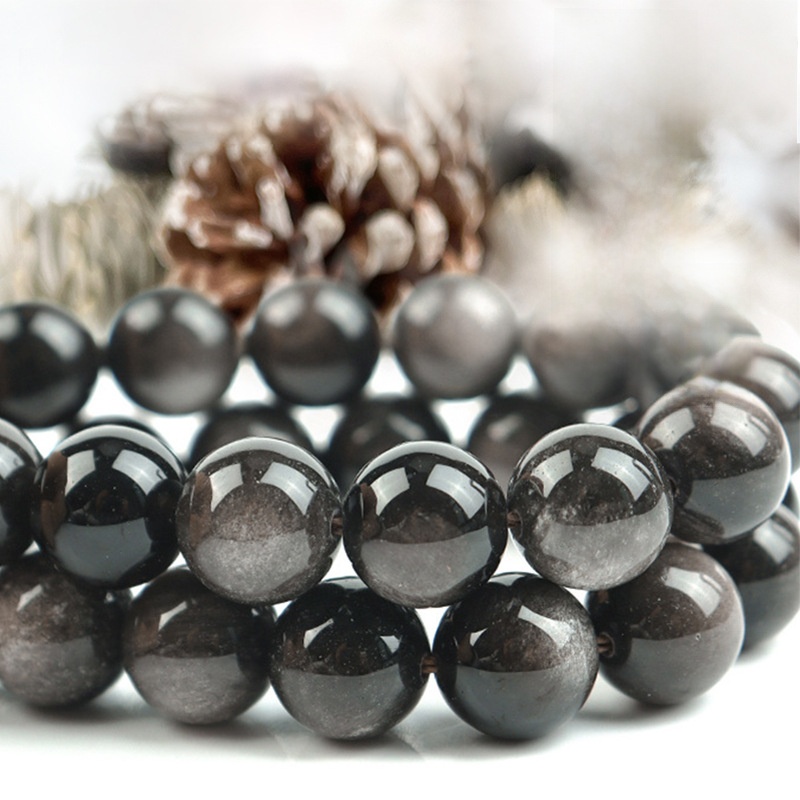Natural Silver Obsidian Round Loose Semi Gemstone Beads for Jewelry Making