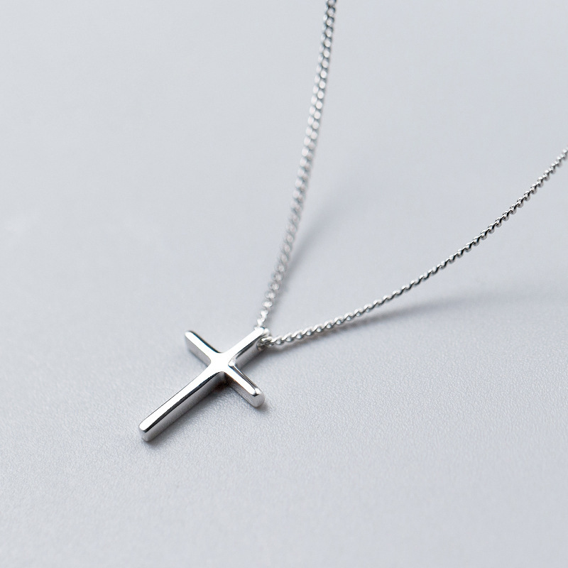 S925 Sterling Silver Cross Pendant Necklace Jewelry Casual Style for Women Ladies
