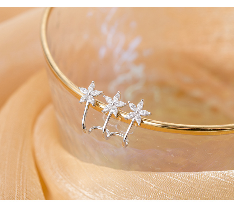 S925 Sterling Silver Stud Earrings Jewelry with Cubic Zirconia Flower Design for Women