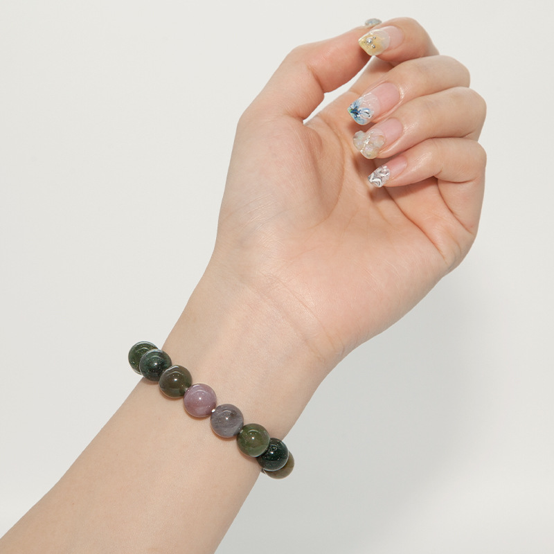 Indian Agate Bracelet for Women Natural Gemstone Round Stone Crystal Beads for Beaded Elastic Bracelet