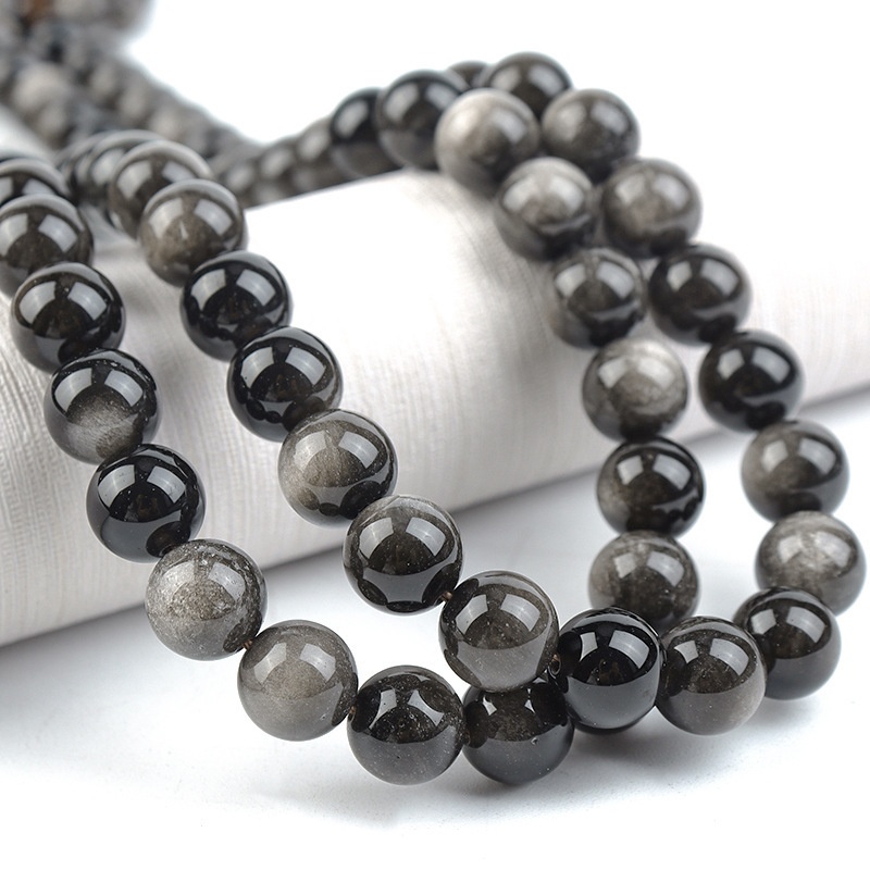 Natural Silver Obsidian Round Loose Semi Gemstone Beads for Jewelry Making