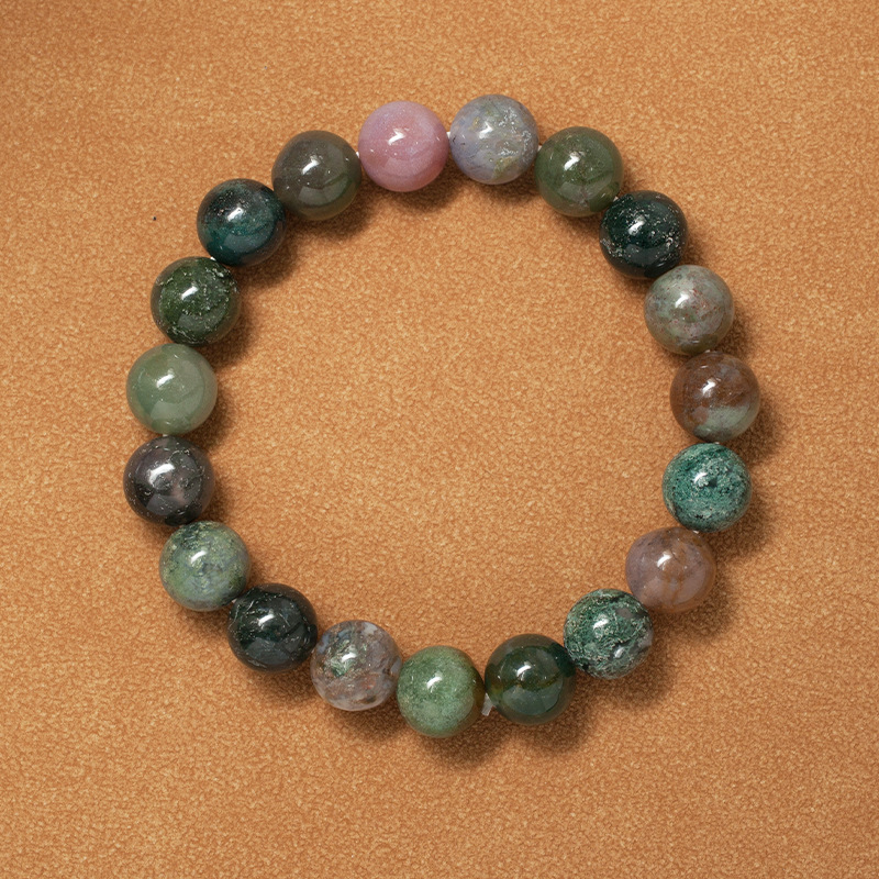 Indian Agate Bracelet for Women Natural Gemstone Round Stone Crystal Beads for Beaded Elastic Bracelet