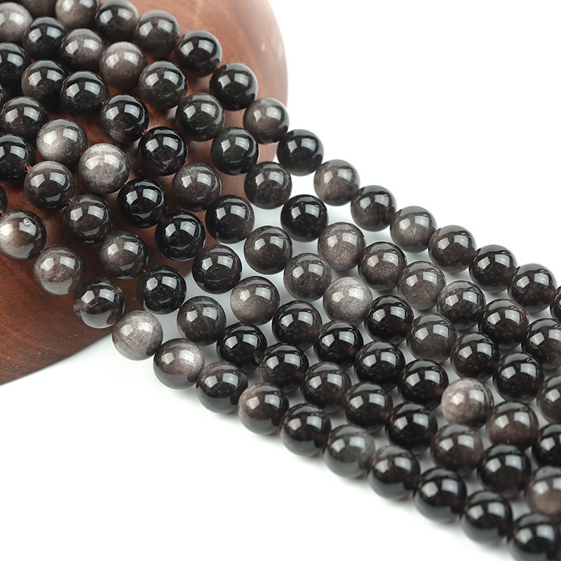 Natural Silver Obsidian Round Loose Semi Gemstone Beads for Jewelry Making