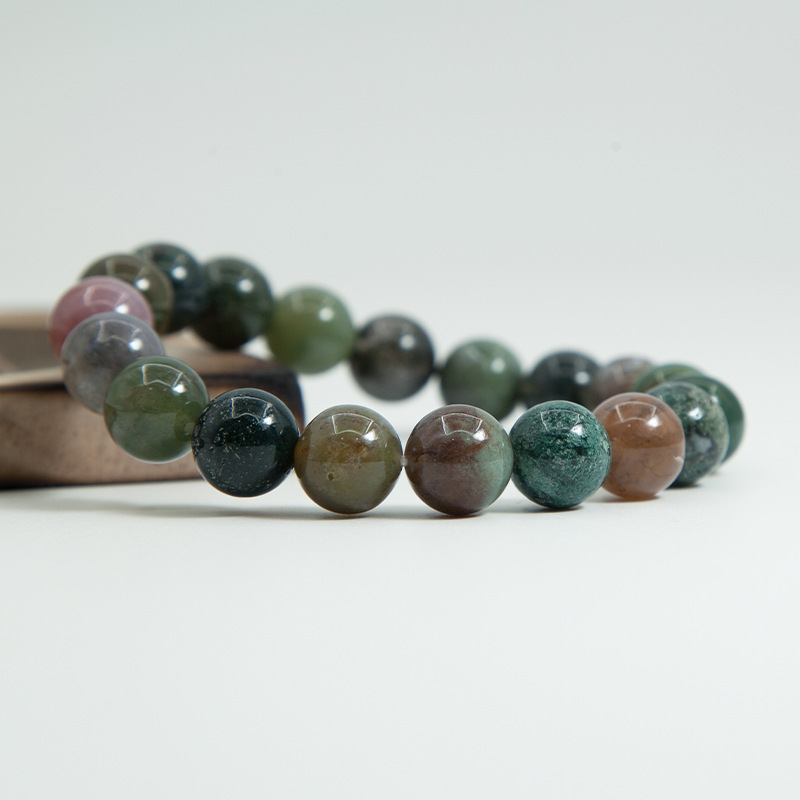 Indian Agate Bracelet for Women Natural Gemstone Round Stone Crystal Beads for Beaded Elastic Bracelet