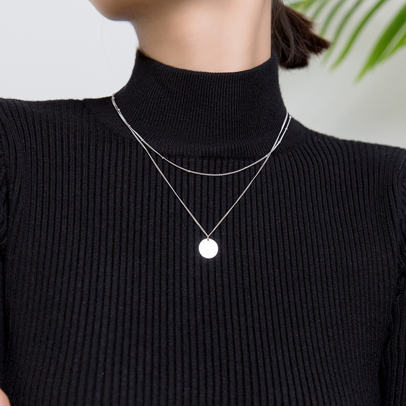 S925 Sterling Silver Pendant Necklace with Cubic Zircon Double Layered Style