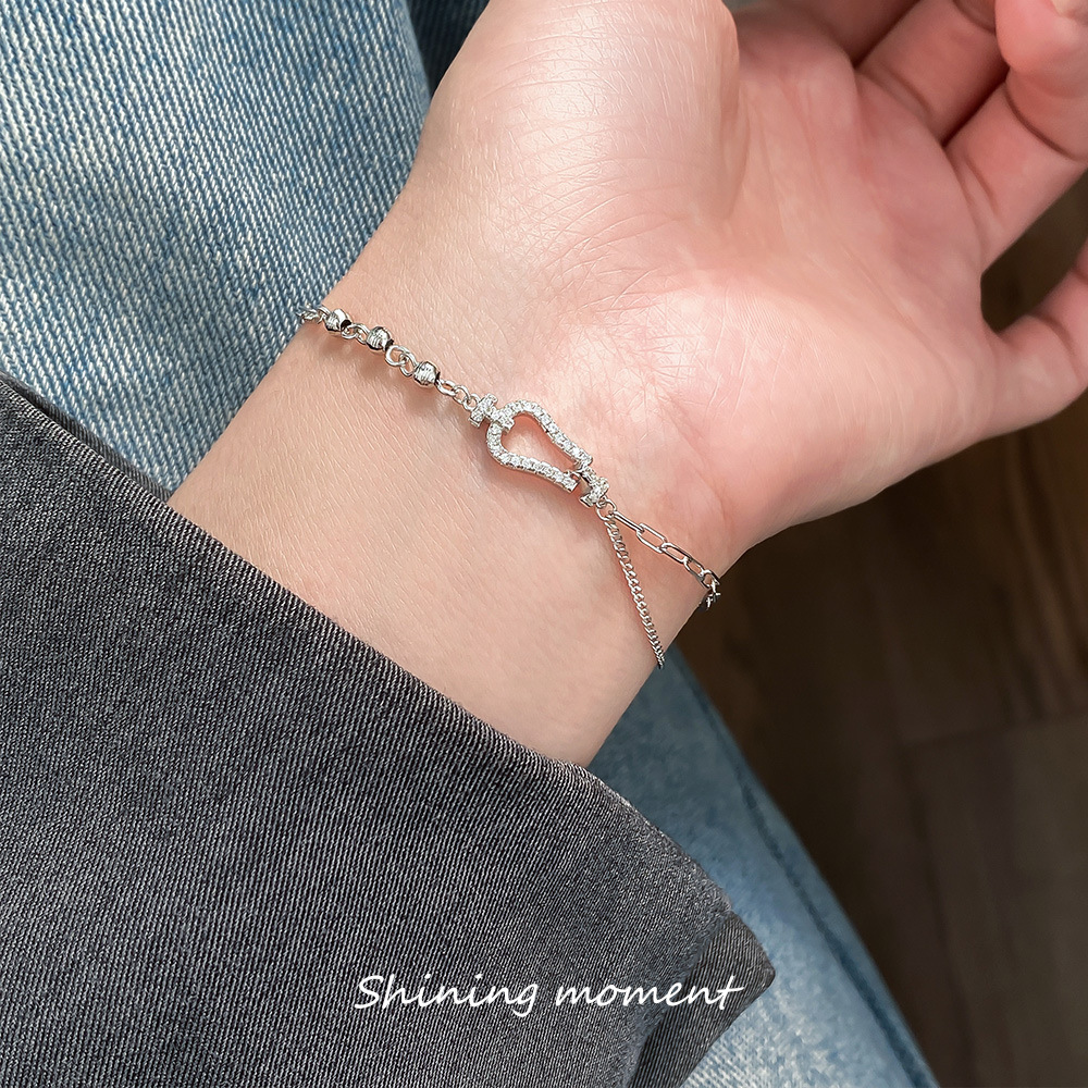 Fashion S925 Sterling Silver Heart Bracelet with Cubic Zirconia for Women
