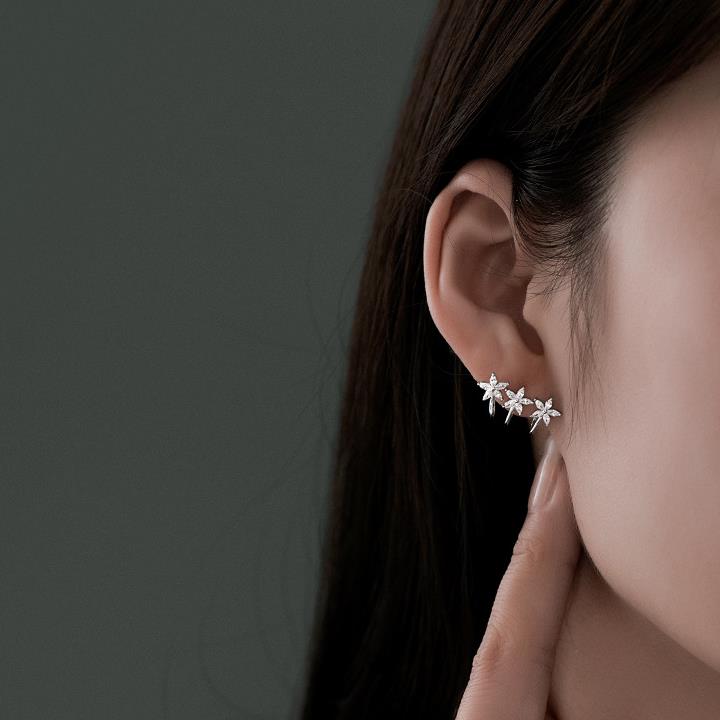S925 Sterling Silver Stud Earrings Jewelry with Cubic Zirconia Flower Design for Women