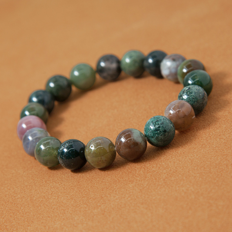 Indian Agate Bracelet for Women Natural Gemstone Round Stone Crystal Beads for Beaded Elastic Bracelet