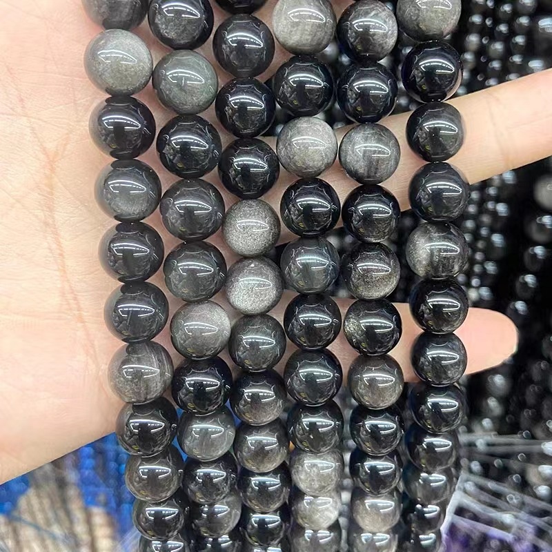 Natural Silver Obsidian Round Loose Semi Gemstone Beads for Jewelry Making