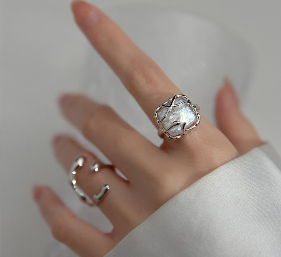 Fashion Rings 925 Sterling Silver Rings Jewelry with Baroque Pearl for Women