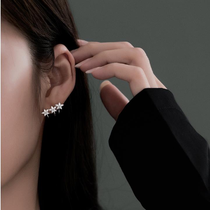 S925 Sterling Silver Stud Earrings Jewelry with Cubic Zirconia Flower Design for Women