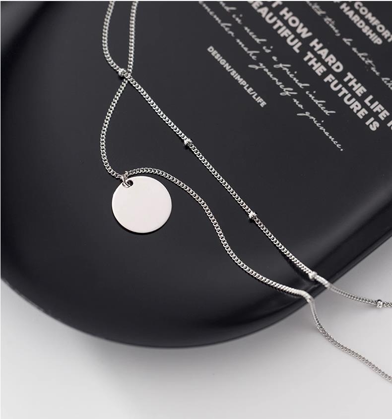 S925 Sterling Silver Pendant Necklace with Cubic Zircon Double Layered Style