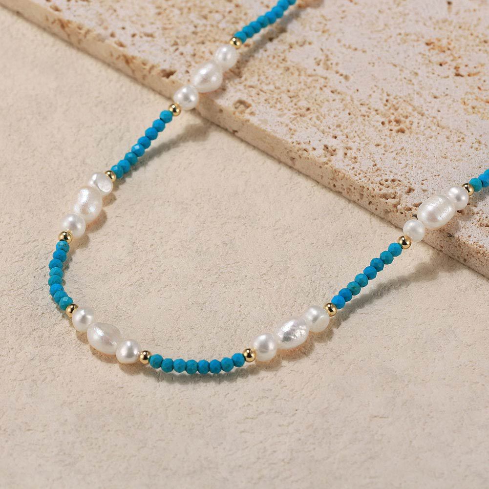 925 Sterling Silver Necklace with Freshwater Pearl for Woment Bohemian Style
