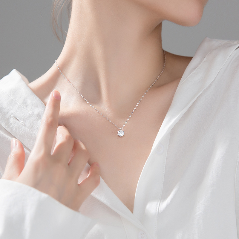 S925 Sterling Silver Pendant Necklace with Cubic Zircon Casual Style Best Gift For Women