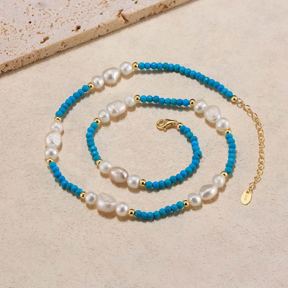 925 Sterling Silver Necklace with Freshwater Pearl for Woment Bohemian Style