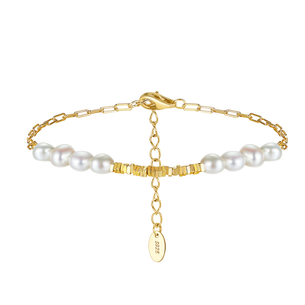 S925 Sterling Silver Bracelet with Freshwater Pearl for Woment