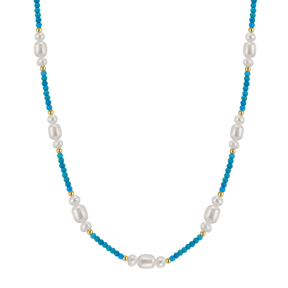 925 Sterling Silver Necklace with Freshwater Pearl for Woment Bohemian Style