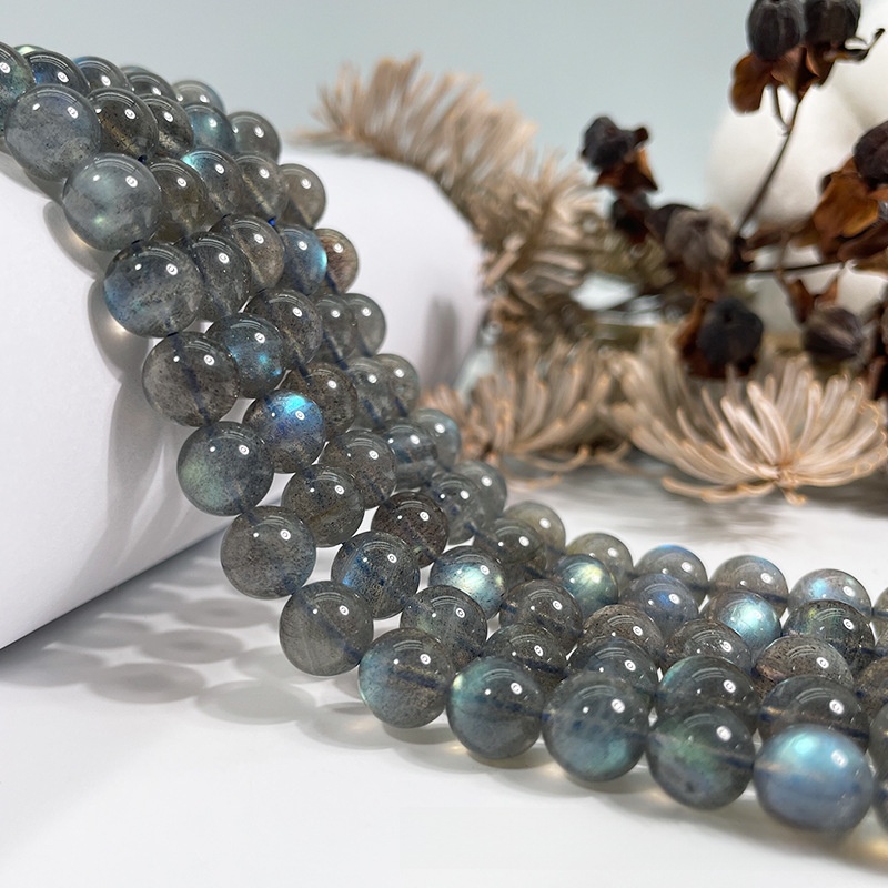Natural Grey Moonstone Round Loose Semi Gemstone Beads for Jewelry Making