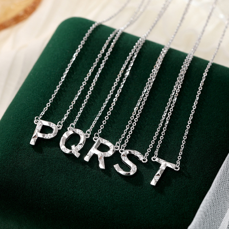 Dainty Initial Necklace S925 Sterling Silver Letter Pendant Necklace with Cubic Zirconia for Women