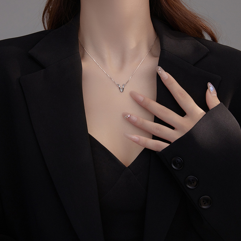 Dainty Initial Necklace S925 Sterling Silver Letter Pendant Necklace with Cubic Zirconia for Women