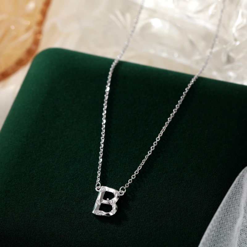 Dainty Initial Necklace S925 Sterling Silver Letter Pendant Necklace with Cubic Zirconia for Women