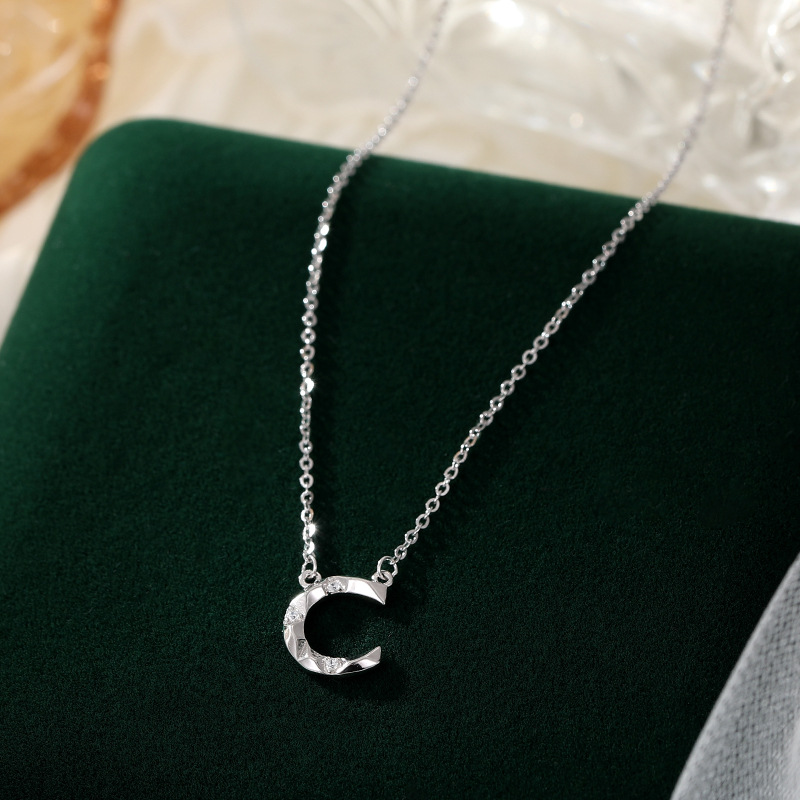 Dainty Initial Necklace S925 Sterling Silver Letter Pendant Necklace with Cubic Zirconia for Women