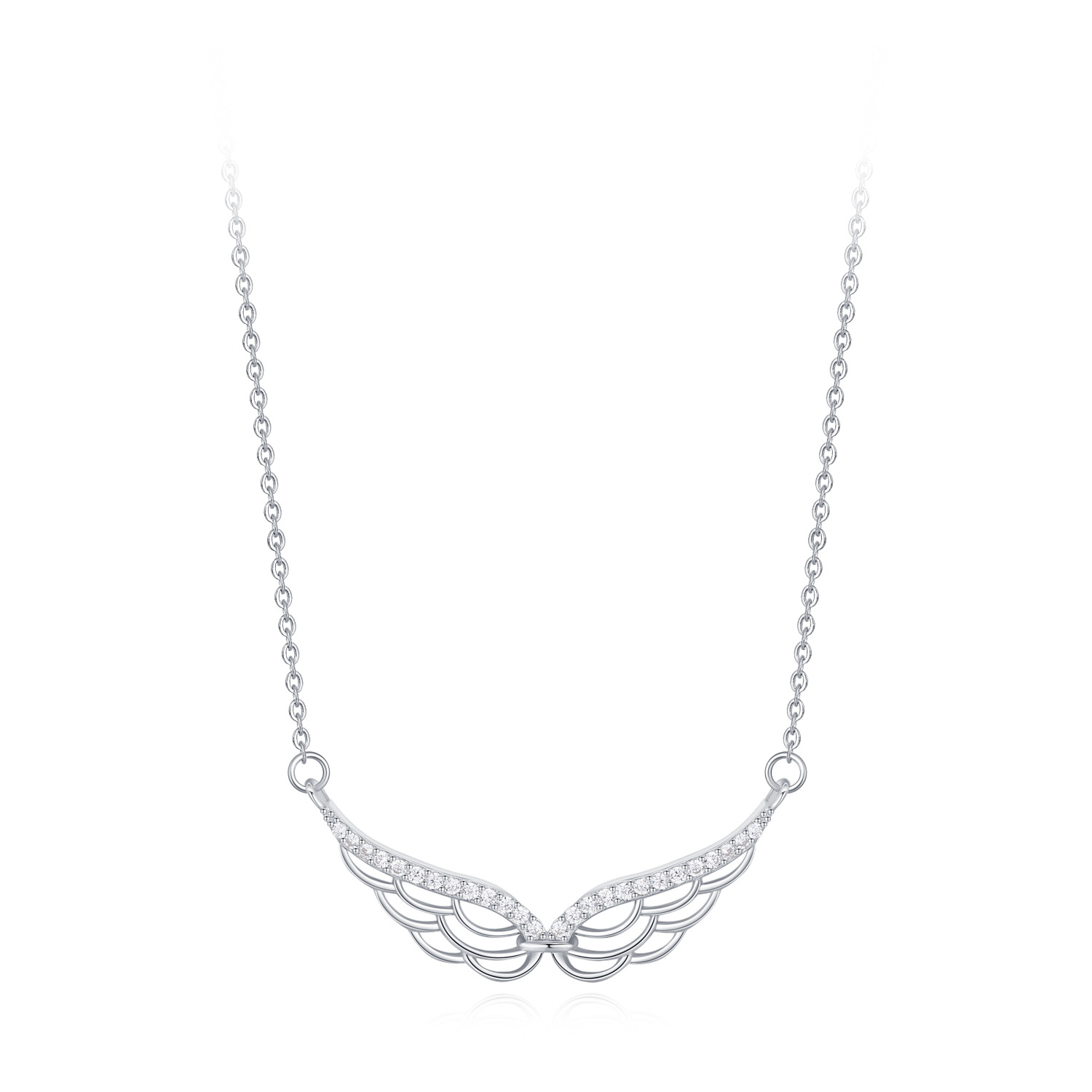 S925 Sterling Silver Pendant Necklace with Cubic Zirconia Angel Wing Style