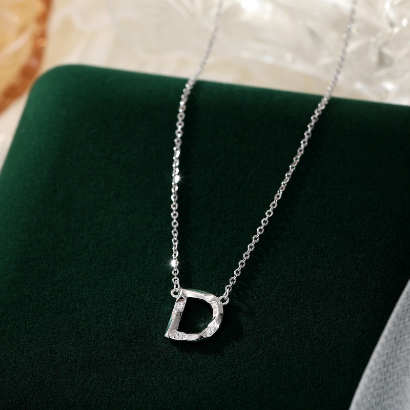 Dainty Initial Necklace S925 Sterling Silver Letter Pendant Necklace with Cubic Zirconia for Women