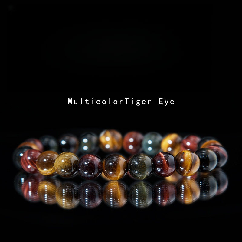 multicolor tiger eye  Bracelet for Women Natural Gemstone Round Stone Crystal Beads for Beaded Elastic Bracelet