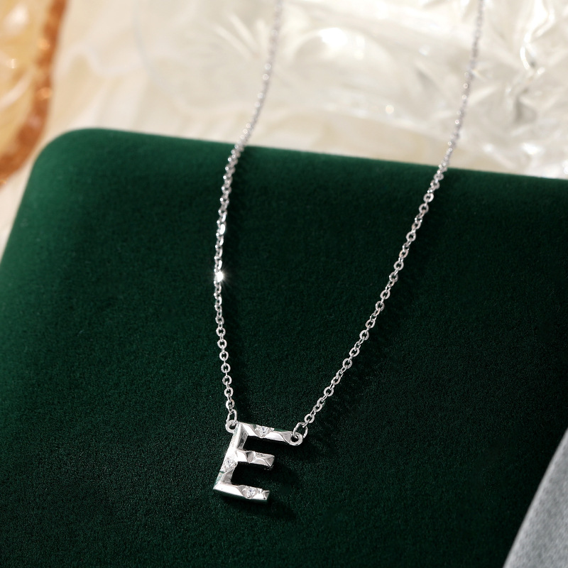 Dainty Initial Necklace S925 Sterling Silver Letter Pendant Necklace with Cubic Zirconia for Women