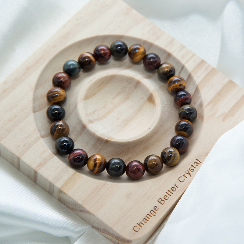 multicolor tiger eye Bracelet for Women Natural Gemstone Round Stone Crystal Beads for Beaded Elastic Bracelet