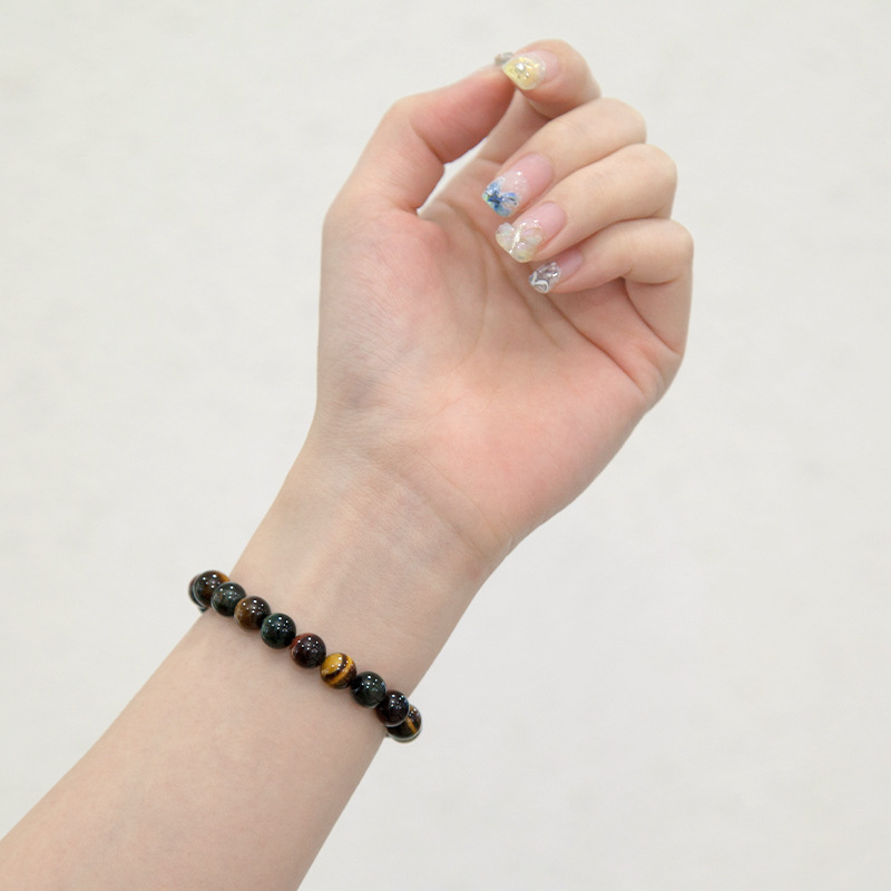 multicolor tiger eye Bracelet for Women Natural Gemstone Round Stone Crystal Beads for Beaded Elastic Bracelet