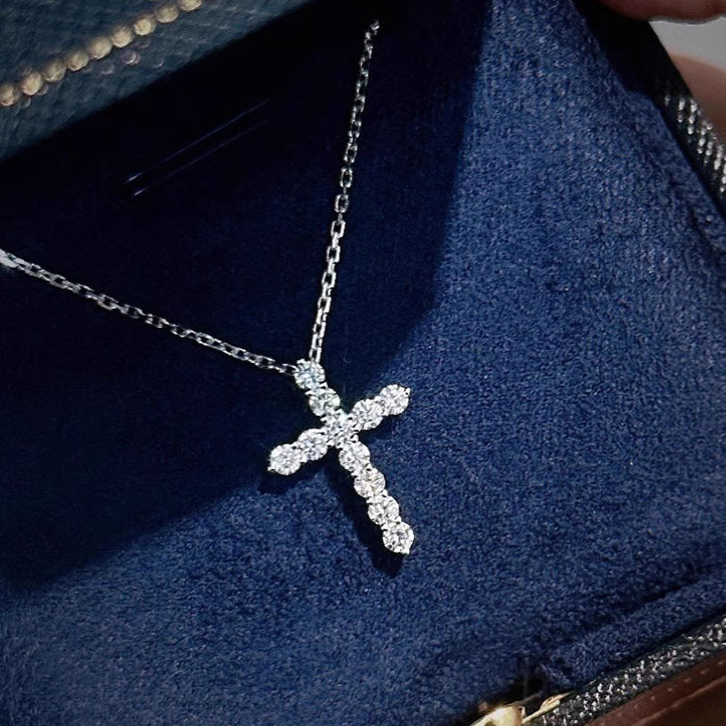 S925 Sterling Silver Pendant Cross Necklace with Cubic Zirconia Casual Style