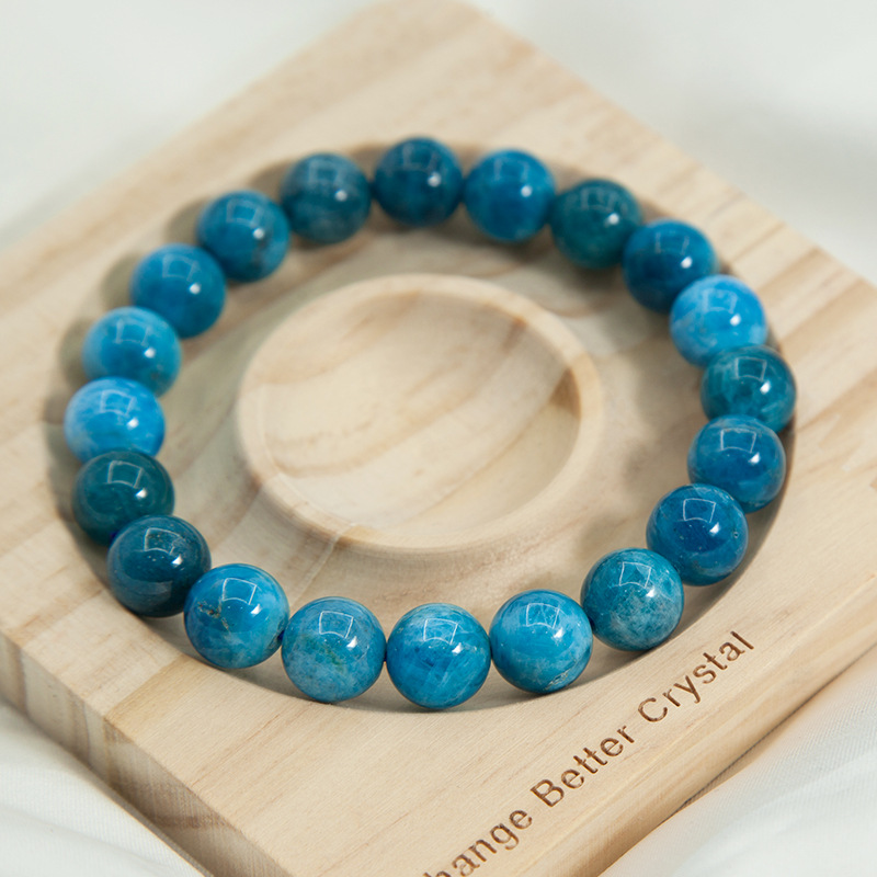 Blue Apatite Stretch Bracelet for Women Natural Gemstone Round Stone Crystal Beads for Beaded Elastic Bracelet