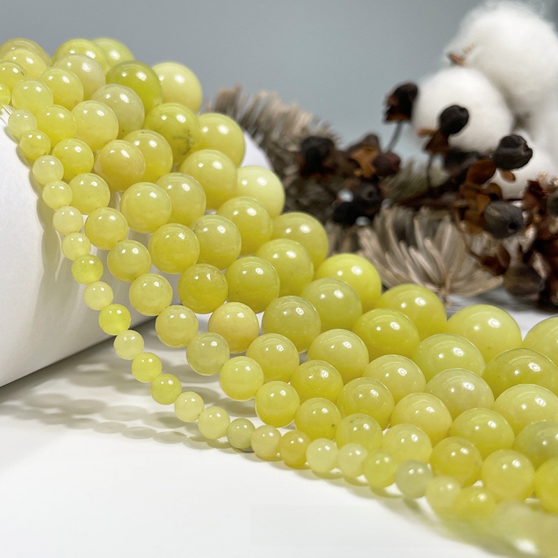 Natural Lemon Jade Round Loose Semi Gemstone Beads for Jewelry Making