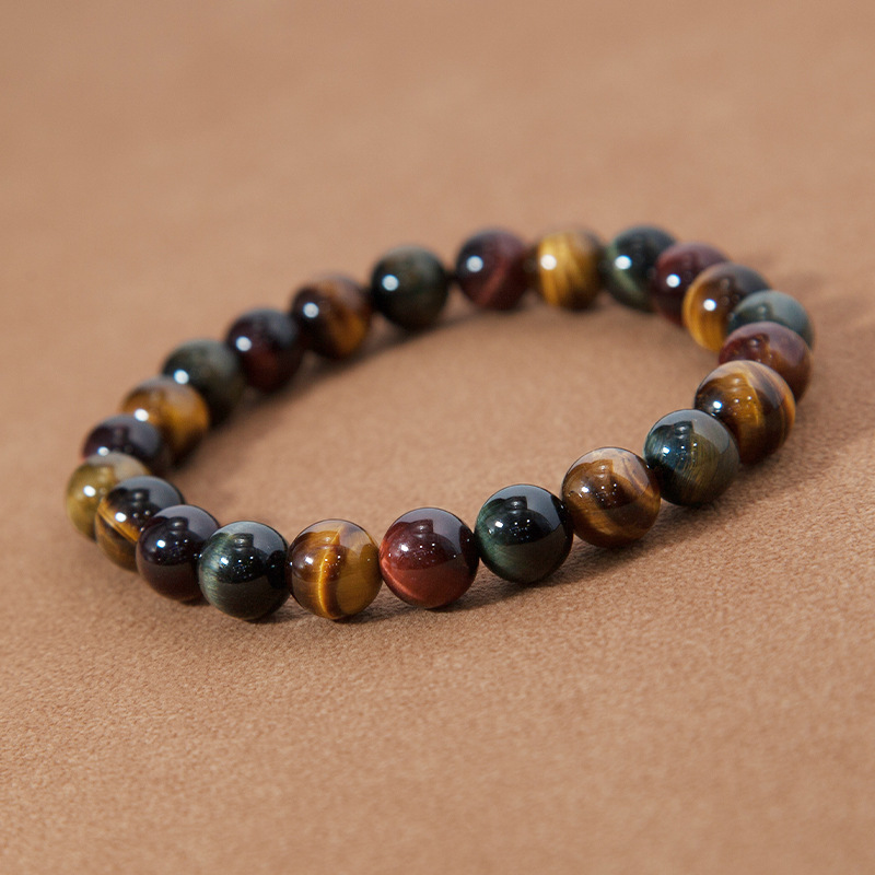 multicolor tiger eye Bracelet for Women Natural Gemstone Round Stone Crystal Beads for Beaded Elastic Bracelet