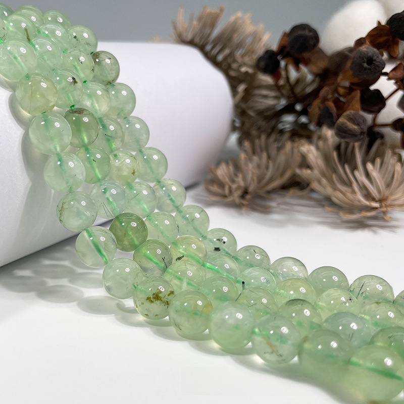 Natural Prehnite Round Loose Semi Gemstone Beads for Jewelry Making