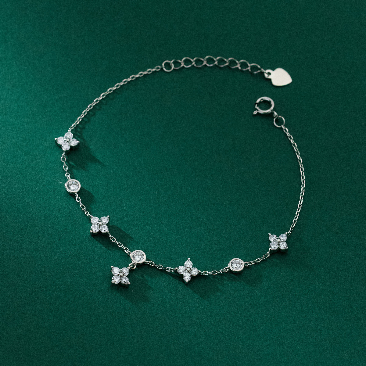 Fashion S925 Sterling Silver Bracelet Jewelry Elegant Flower Design Best Gift for Women