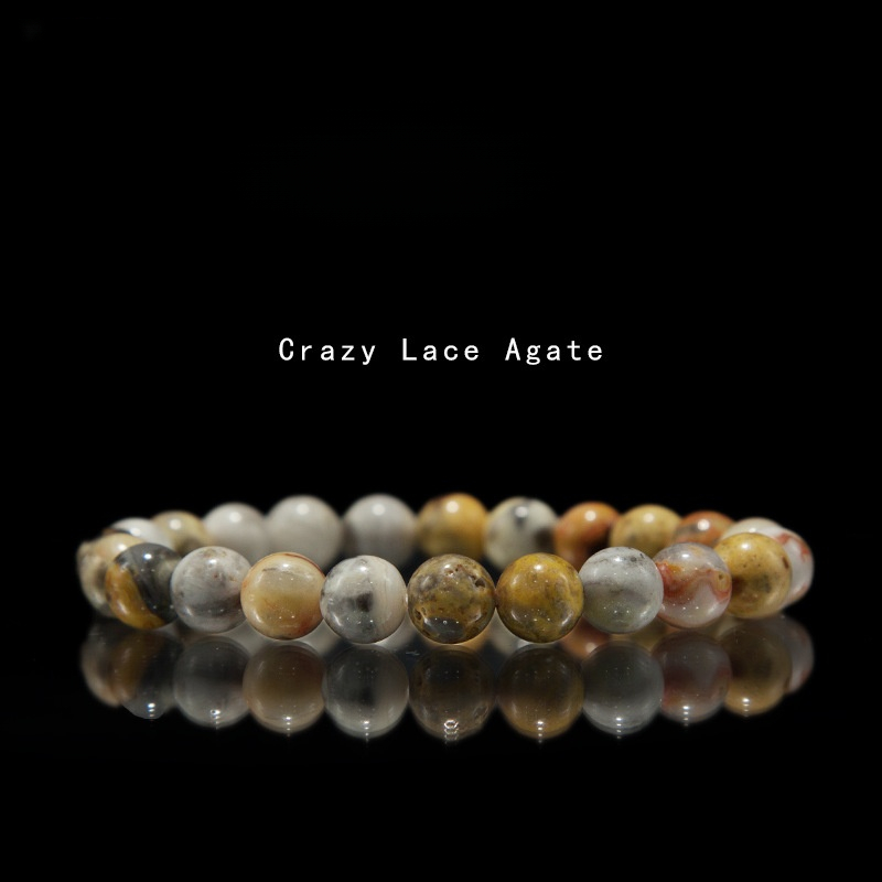 Crazy lace agate Bracelet for Women Natural Gemstone Round Stone Crystal Beads for Beaded Elastic Bracelet