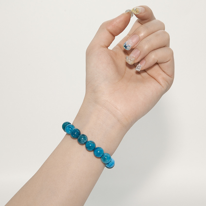 Blue Apatite Stretch Bracelet for Women Natural Gemstone Round Stone Crystal Beads for Beaded Elastic Bracelet