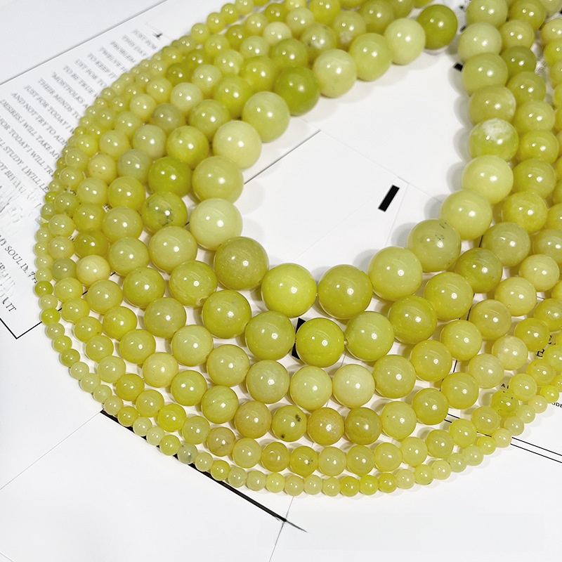 Natural Lemon Jade Round Loose Semi Gemstone Beads for Jewelry Making