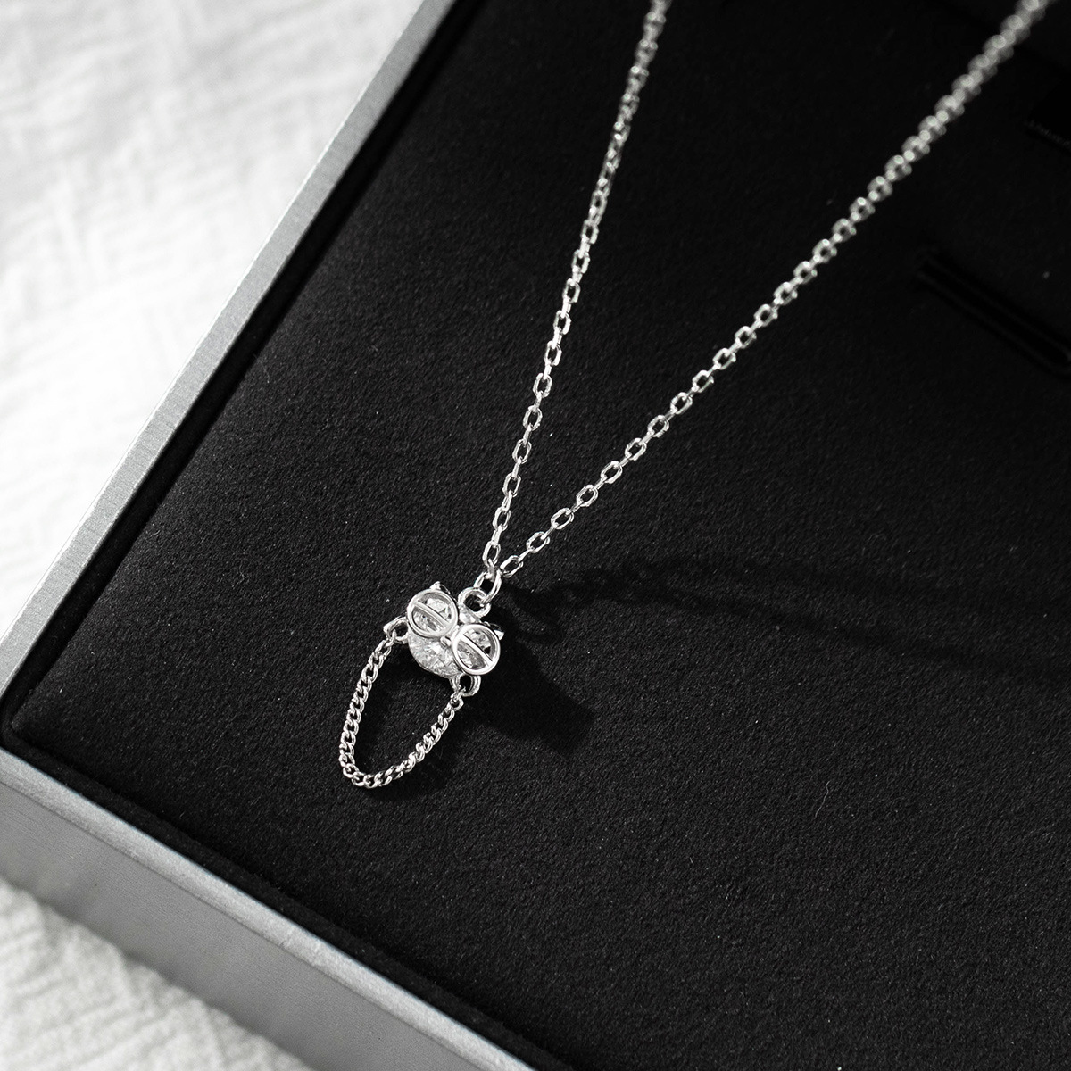 S925 Sterling Silver Pendant Necklace Owl Style Simple Zircon Pendant